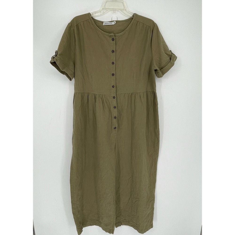 MISSLOOK Women's Green Wide Leg Button Front Short Sleeve Jumpsuit Size 2XL
